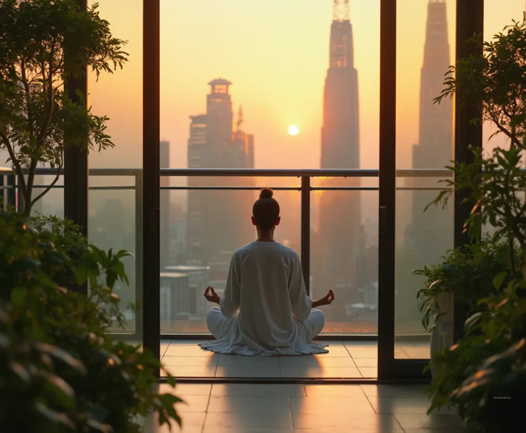 Meditation mit Stadtpanorama